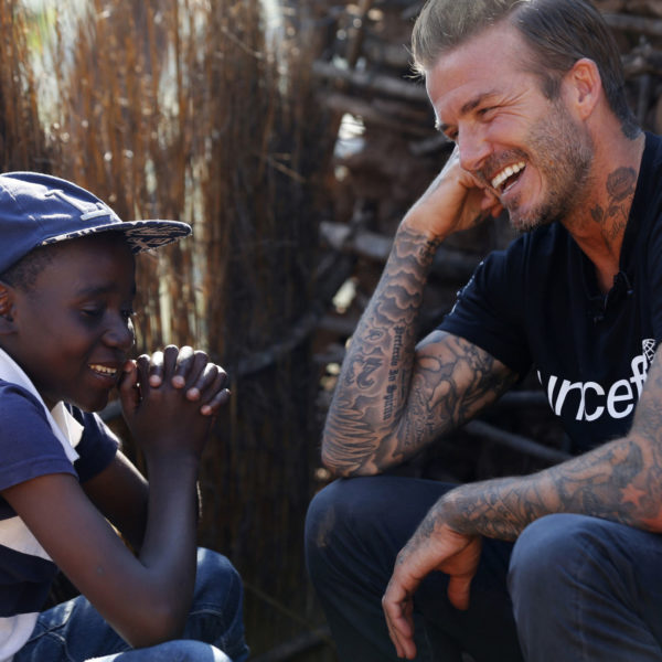 UNICEF Goodwill Ambassador David Beckham meets Sebenelle, 14, in Makhewu, Swaziland