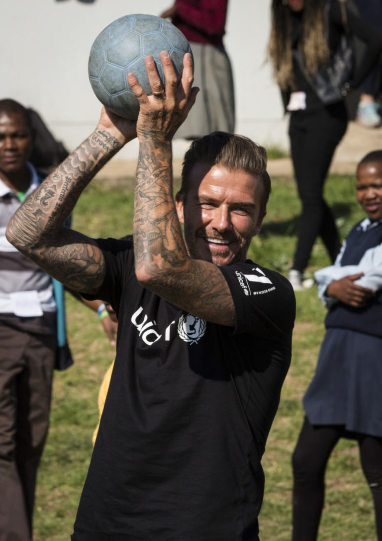 UNICEF Goodwill Ambassador David Beckham meets children at the Hlatikulu Teen Club, Hlatikulu, Swaziland on June 8, 2016. Beckham travelled to Swaziland to see how 7: The David Beckham UNICEF Fund is helping UNICEF to provide life-saving treatment, care and support to HIV-positive children.
